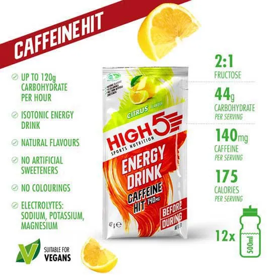High5 Caff Hit Energidrikk Enkeltdoseboks Sitrus 47g 12 Enheter, White / red, One Size High5 Caff Hit Energidrikk Enkeltdoseboks Sitrus 47g 12 Enheter, White / red, One Size