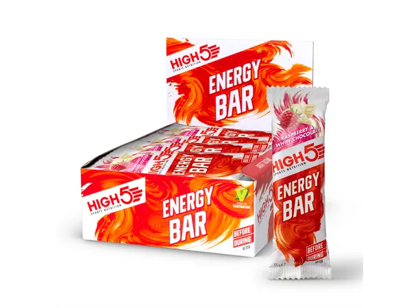 High5 EnergyBar Bringebær og Hvit Sjokolade 12 stk