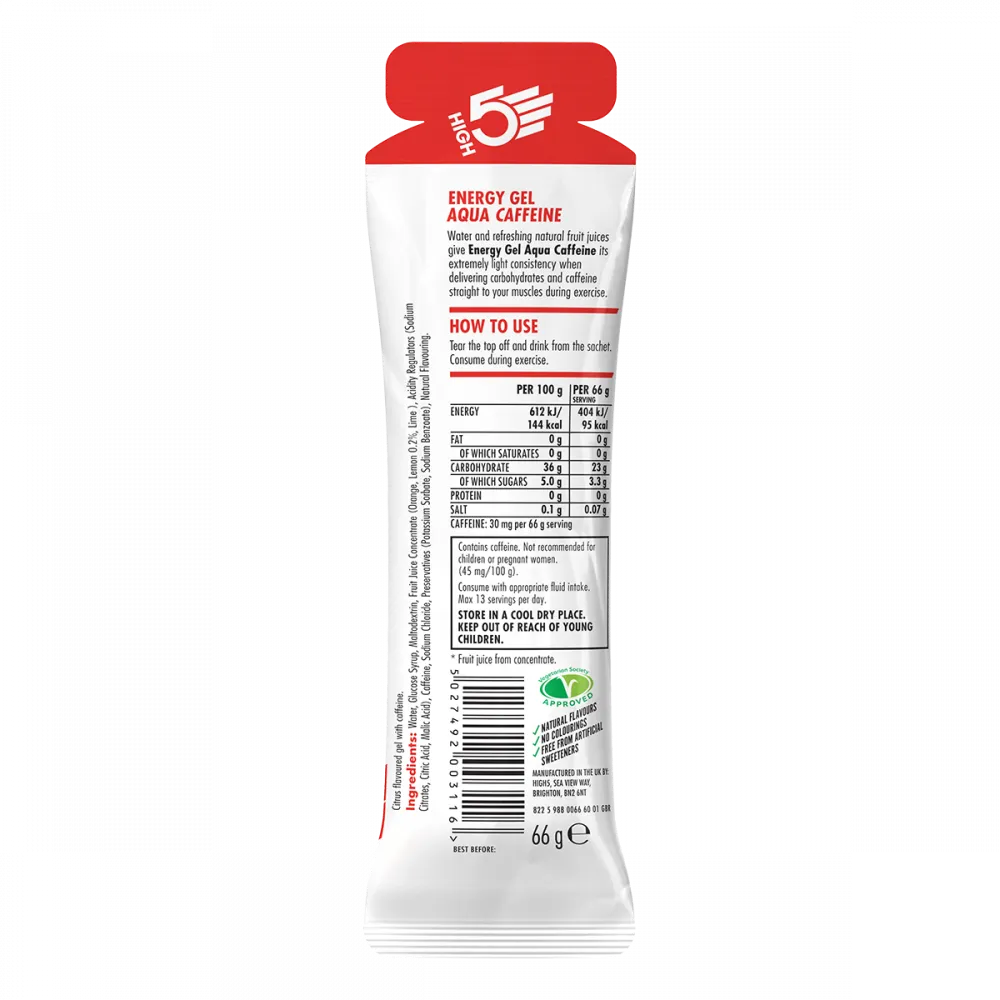 High5 EnergyGel Aqua Koffein Sitrus Energigel 20 stk