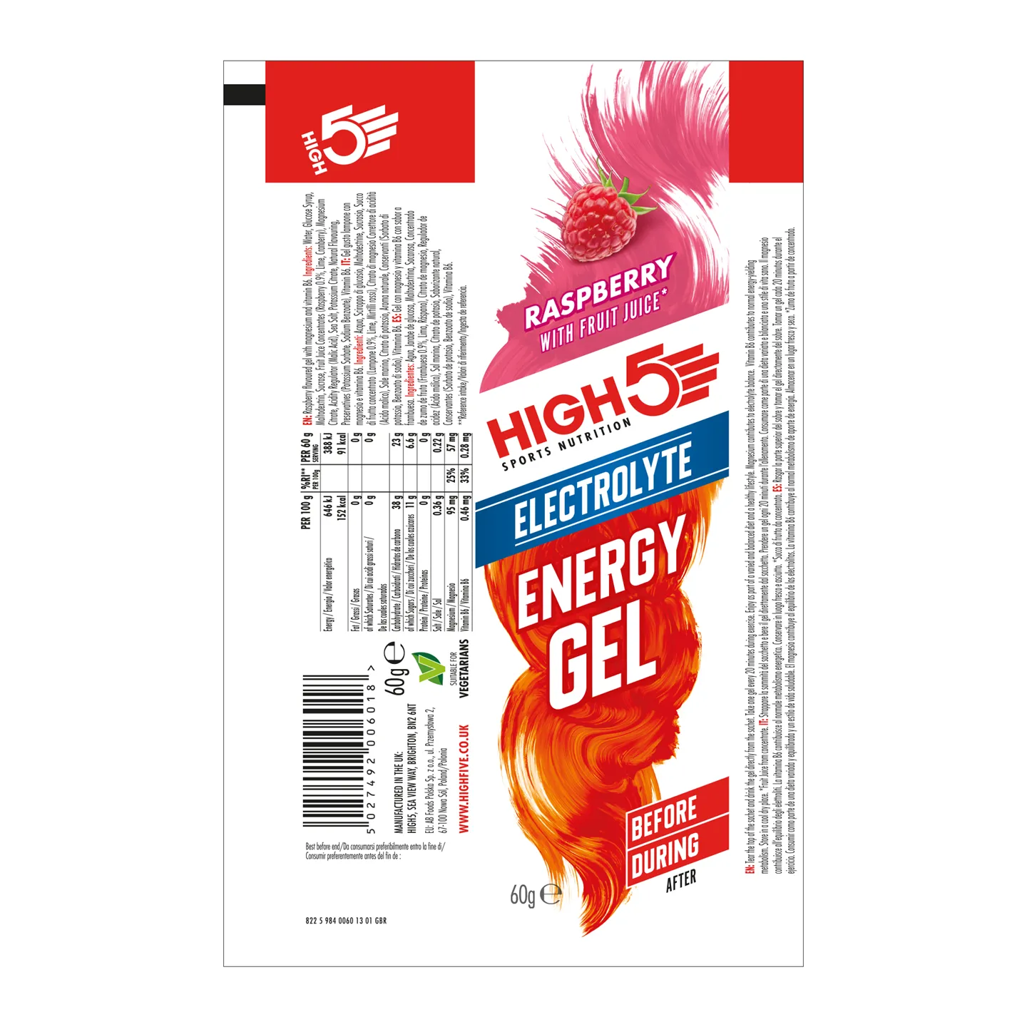 High5 EnergyGel Electrolyte Bringebær Energigel