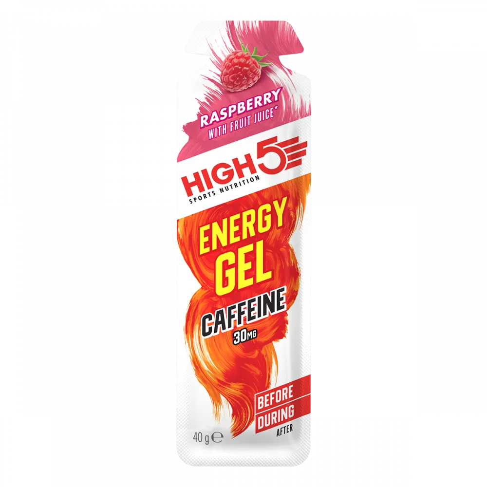 High5 EnergyGel Koffein Bringebær Energigel 20 stk