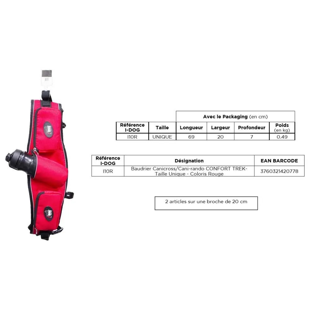 I-dog Canicross Confort Hundesele, Red, One Size