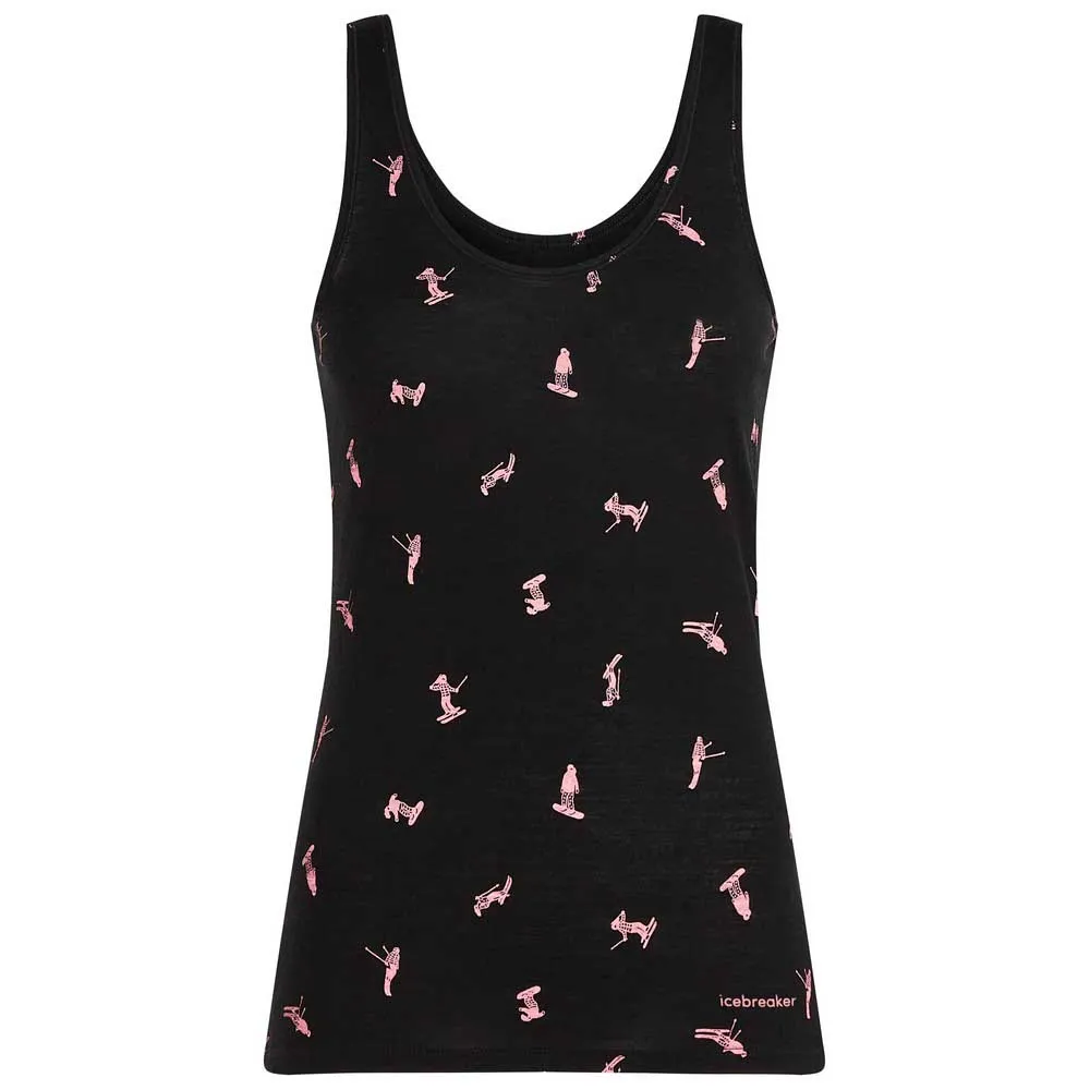 Icebreaker Merino 150 Siren Snow Day Ermeløs Baselag, Black / acid pink / aop