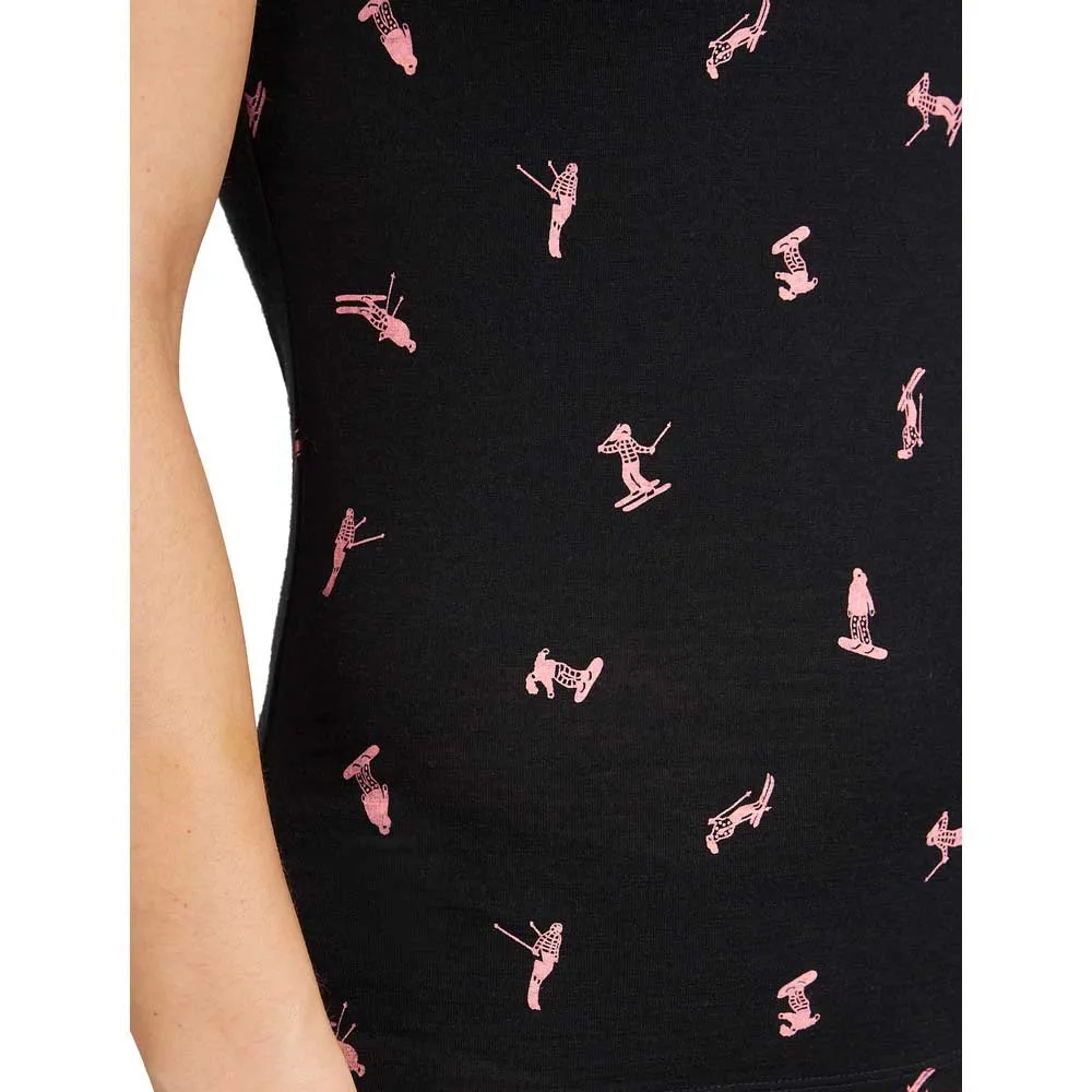 Icebreaker Merino 150 Siren Snow Day Ermeløs Baselag, Black / acid pink / aop