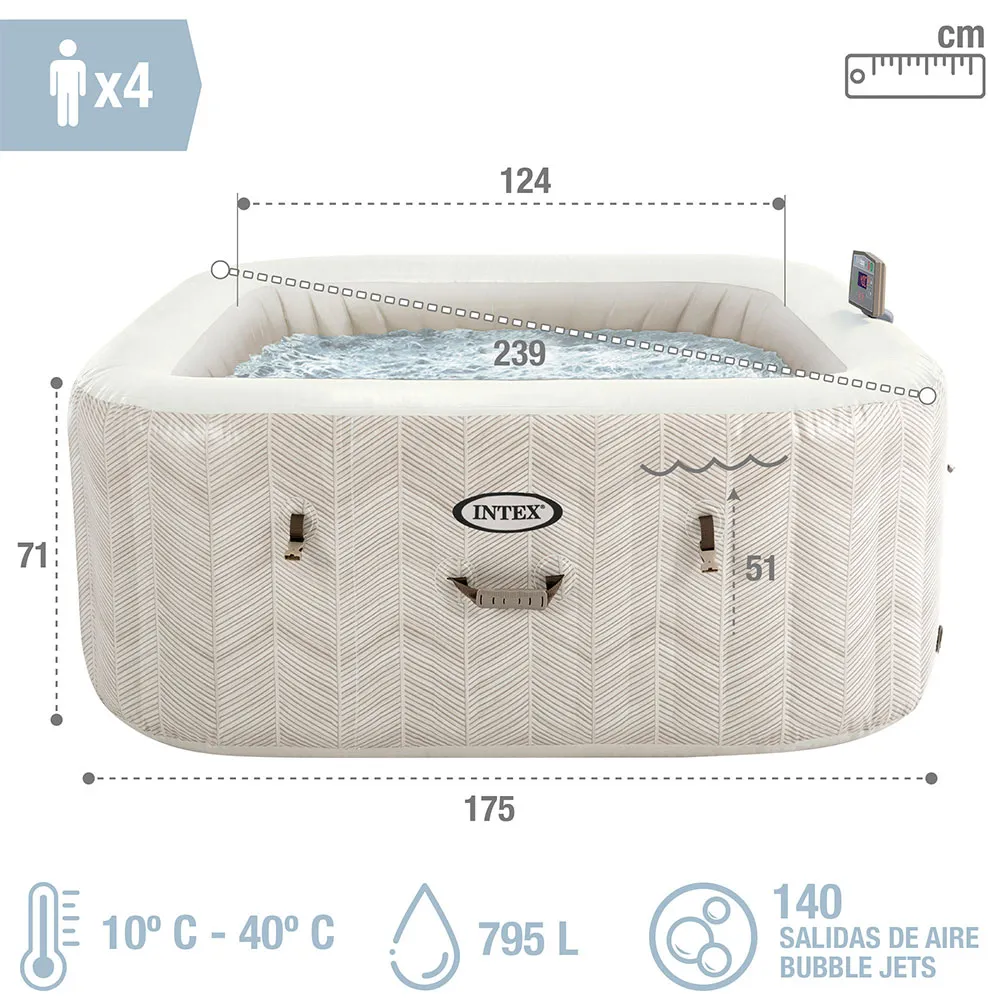 Intex 28446 Purespa Chevron Deluxe 4p 175x175x28 Cm Oppblåsbart Boblebad unisex, Beige, 795L Intex 28446 Purespa Chevron Deluxe 4p 175x175x28 Cm Oppblåsbart Boblebad unisex, Beige, 795L
