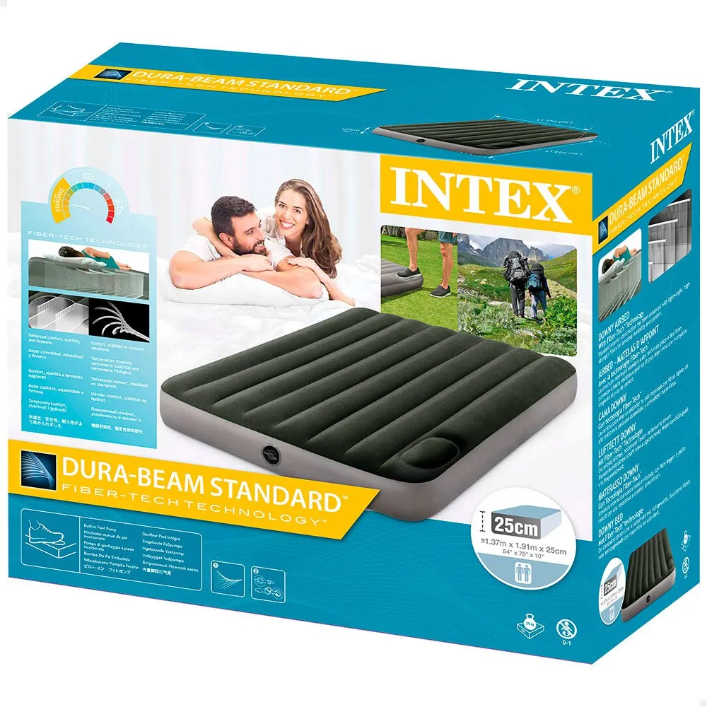 Intex Downy Fiber-tech Dobbel Luftmadrass, Green / grey, 137 x 191 x 25cm