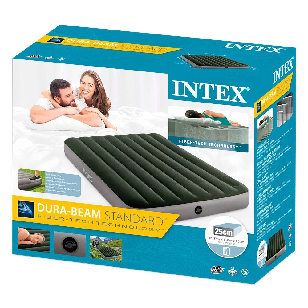 Intex Downy Fiber-tech Dobbel Luftmadrass, Green / grey, 137 x 191 x 25cm