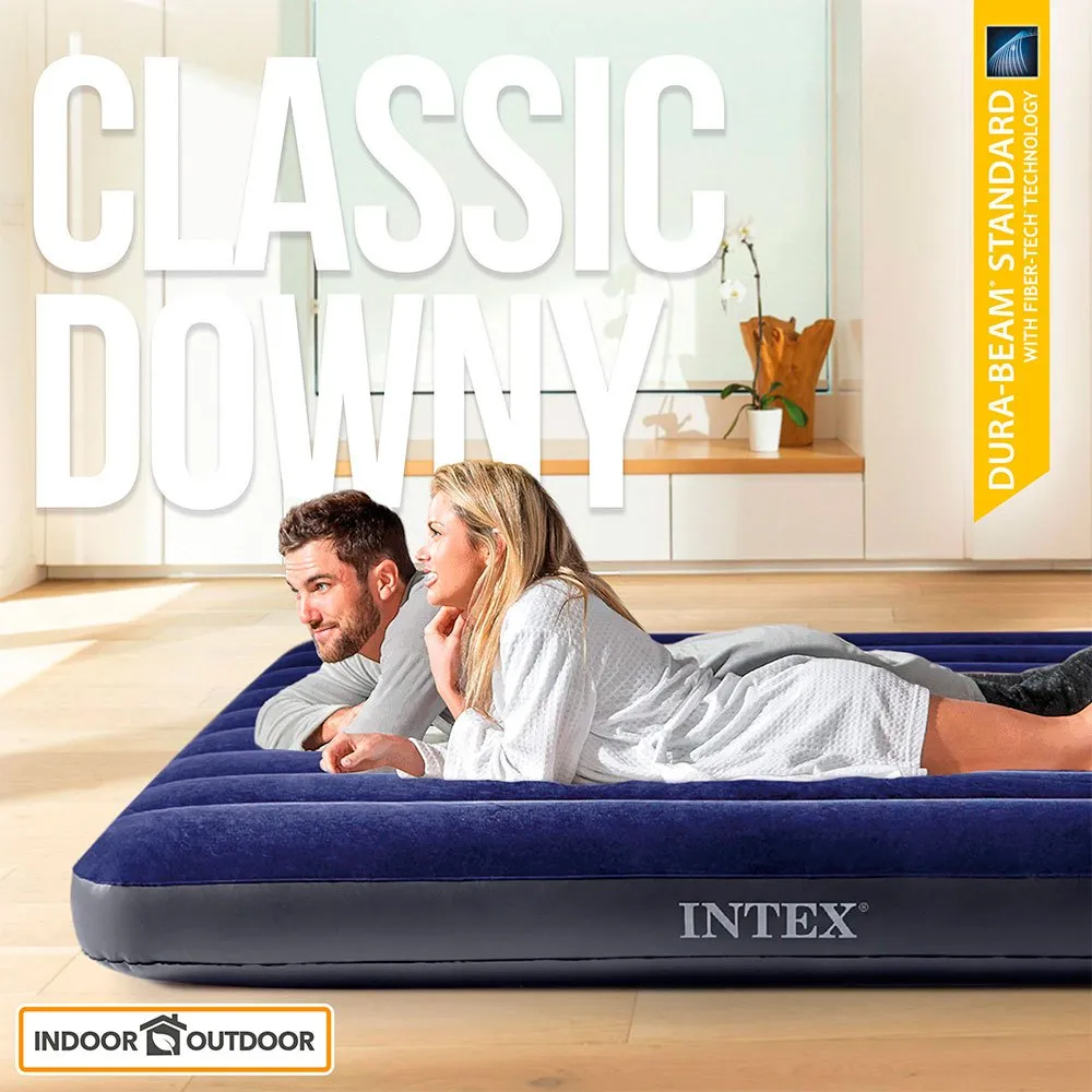 Intex Dura-beam Classic Downy Dobbel Luftmadrass, Blue, 191 x 137 x 25cm