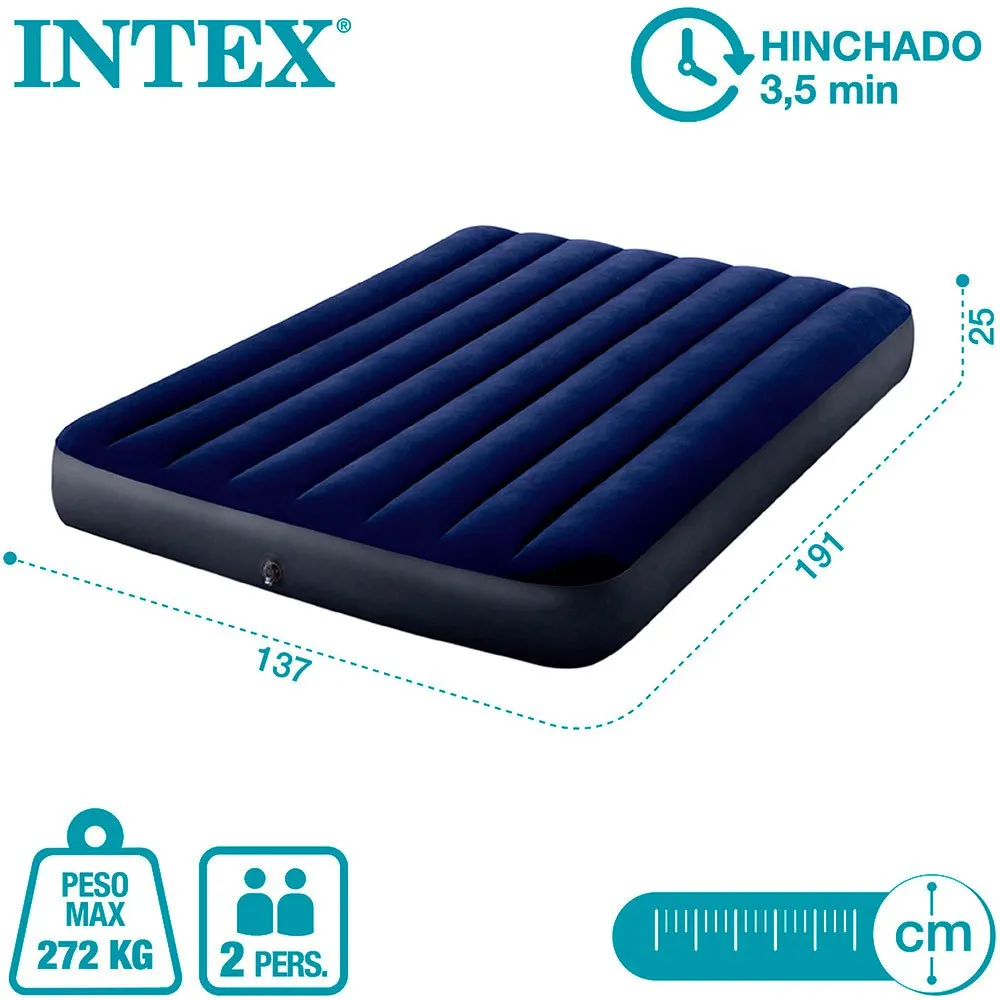 Intex Dura-beam Classic Downy Dobbel Luftmadrass, Blue, 191 x 137 x 25cm