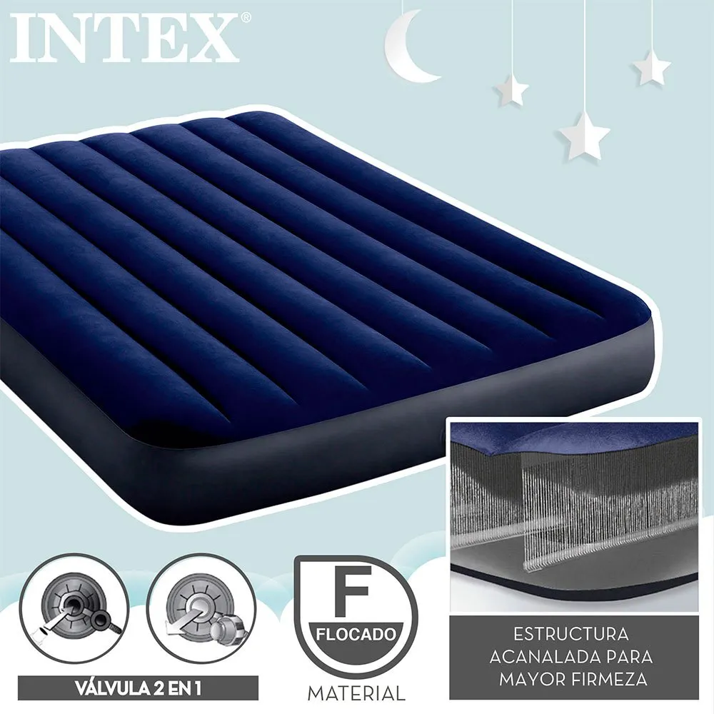 Intex Dura-beam Classic Downy Dobbel Luftmadrass, Blue, 191 x 137 x 25cm