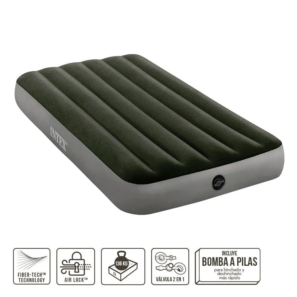 Intex Enkel Luftmadrass Med Vifte Og Fibertech, Multicolor, One Size