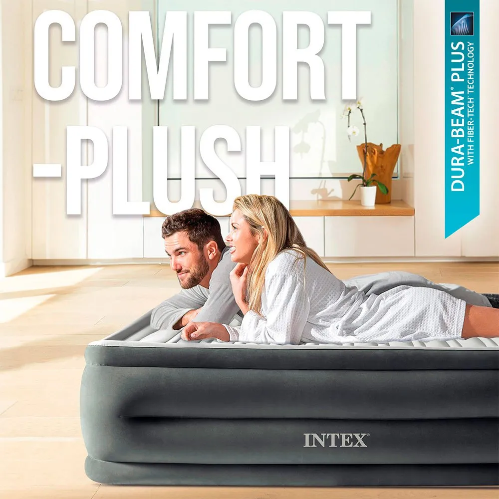 Intex Fiber-tech Comfort Plush Luftmadrass, Grey, 152 x 203 x 33cm