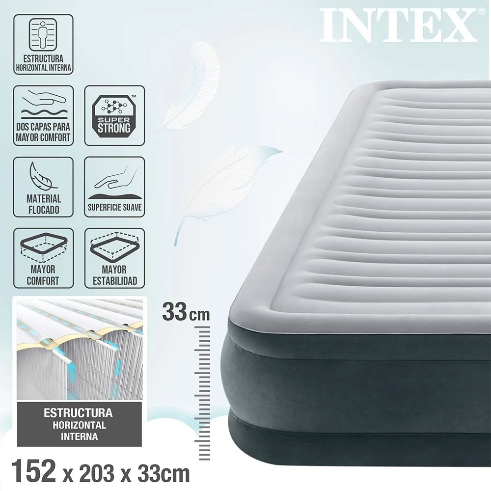 Intex Fiber-tech Comfort Plush Luftmadrass, Grey, 152 x 203 x 33cm