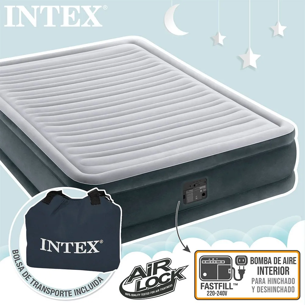 Intex Fiber-tech Comfort Plush Luftmadrass, Grey, 152 x 203 x 33cm