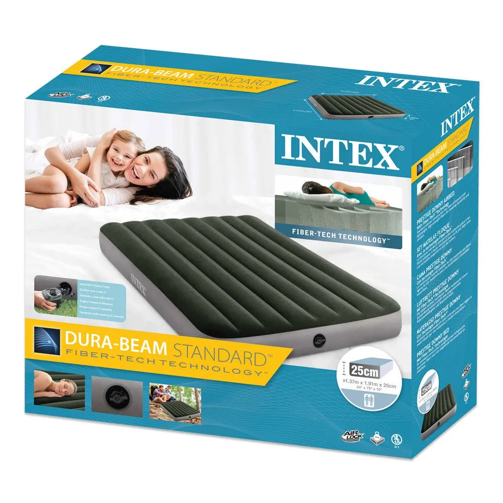 Intex Prestige Downy Dobbeltseng Med Pumpe Og Fiber-tech-madrass, Green / grey, 137 x 191 x 25cm Intex Prestige Downy Dobbeltseng Med Pumpe Og Fiber-tech-madrass, Green / grey, 137 x 191 x 25cm