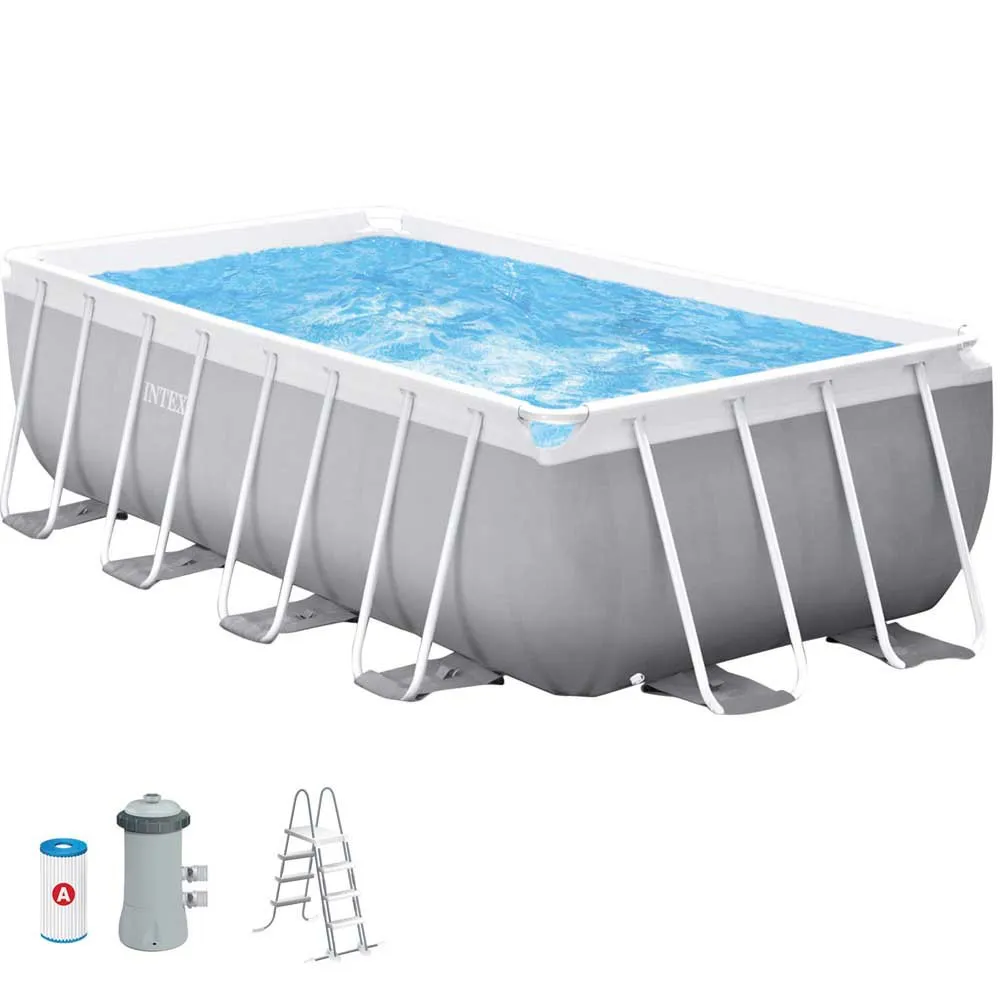 Intex Prism 400x200x122 Cm Stål Rektangulært Over Bakken Basseng Med Ramme, Grey / blue, 8418L Intex Prism 400x200x122 Cm Stål Rektangulært Over Bakken Basseng Med Ramme, Grey / blue, 8418L