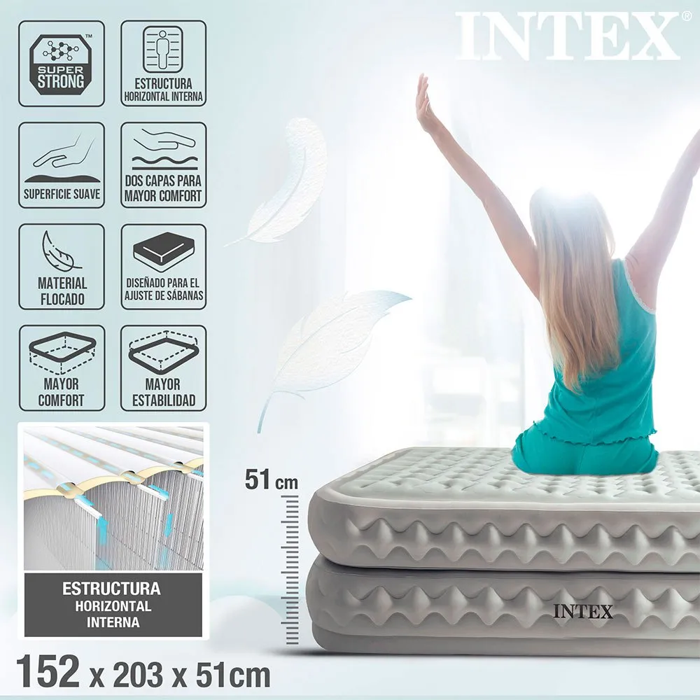 Intex Supreme Fiber-tech Dobbel Luftmadrass, Grey, 152 x 203 x 51cm