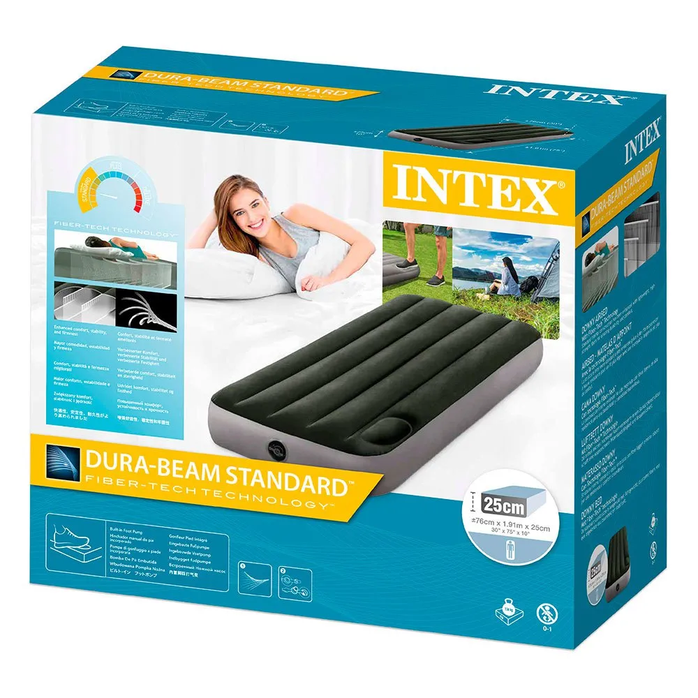 Intex Tvilling Camping Med Fiber-tech Madrass, Green / grey, 76 x 191 x 25cm