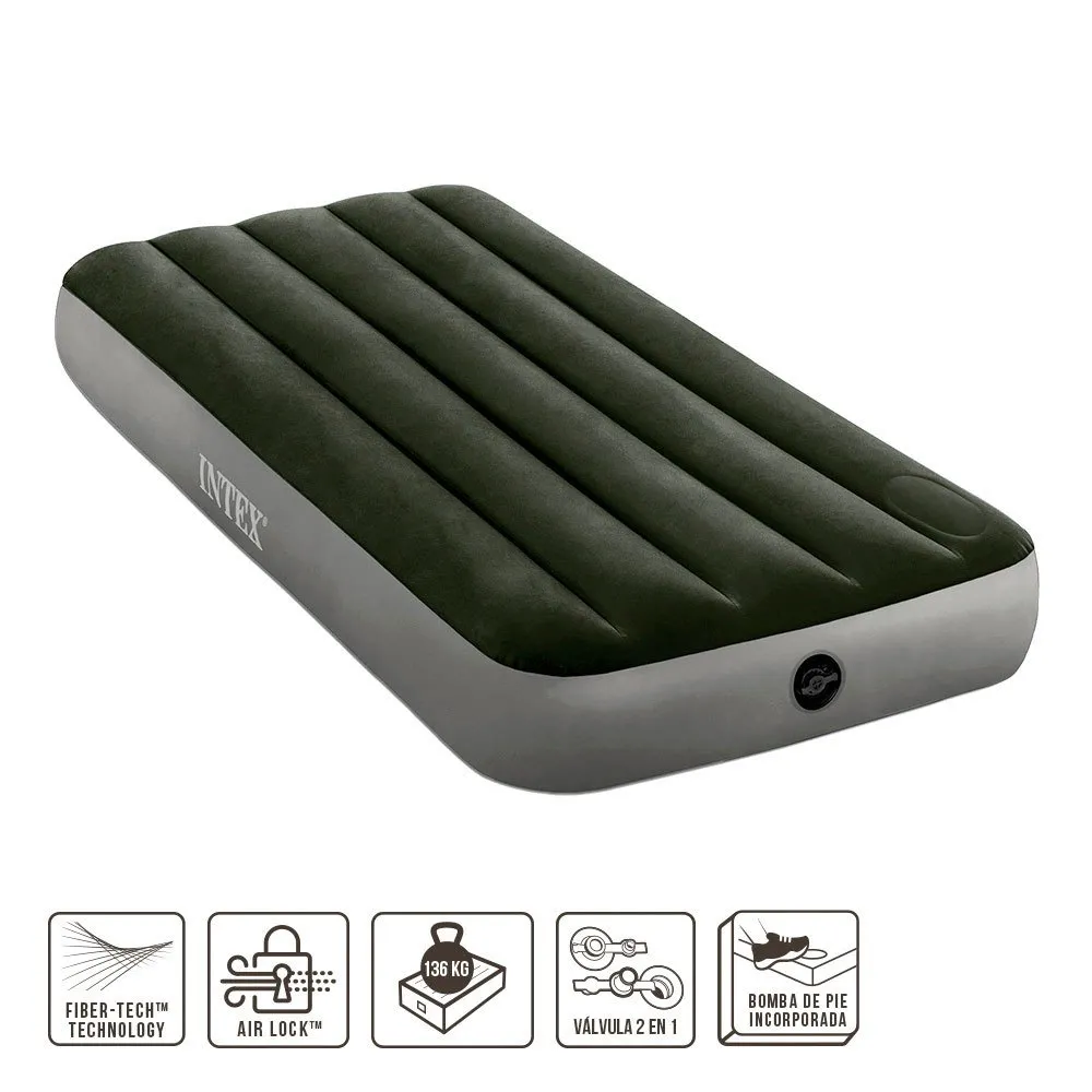 Intex Tvilling Camping Med Fiber-tech Madrass, Green / grey, 76 x 191 x 25cm