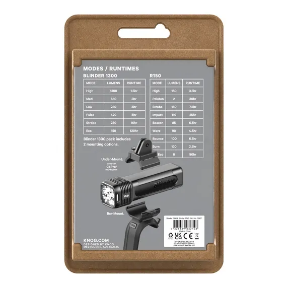 Knog Blinder 1300 & Bilder R150 Lyssett, Black / red, 1300 / 150 Lysstyrker