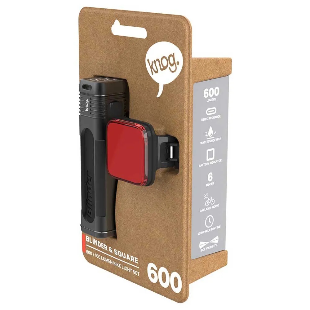Knog Blinder 600 + Square Sykkellyktesett, Black / red, 600 / 100 Lysstyrker Knog Blinder 600 + Square Sykkellyktesett, Black / red, 600 / 100 Lysstyrker