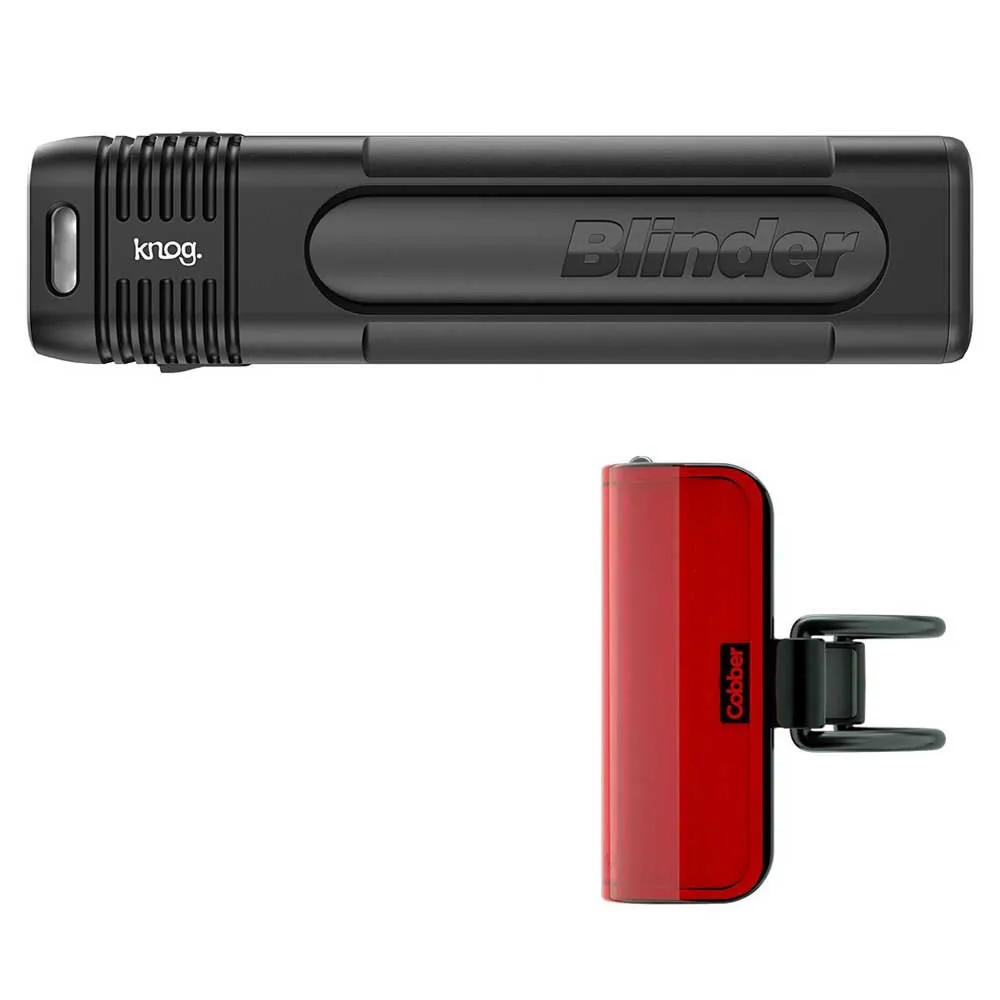 Knog Blinder 900 + Mid Cobber Sykkellyktesett, Black / red, 900 / 170 Lysstyrker Knog Blinder 900 + Mid Cobber Sykkellyktesett, Black / red, 900 / 170 Lysstyrker