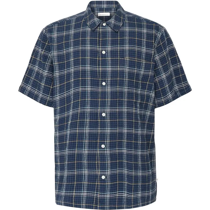 Knowledge Cotton Apparel Box Fit Seersucker Short Sleeved Shirt Knowledge Cotton Apparel Box Fit Seersucker Short Sleeved Shirt