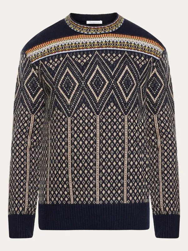 Knowledge Cotton Apparel Faroe Isle Crew Neck Lambswool Knit