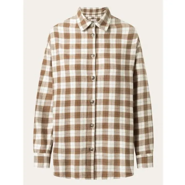 Knowledge Cotton Apparel Flannel Boyfriend Fit Checked Shirt, Beige check
