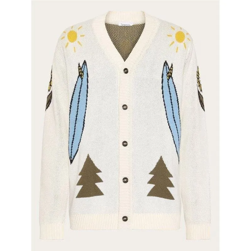 Knowledge Cotton Apparel Jacquard Trees Yes Please V-Neck CottonKnit Cardigan Knowledge Cotton Apparel Jacquard Trees Yes Please V-Neck CottonKnit Cardigan
