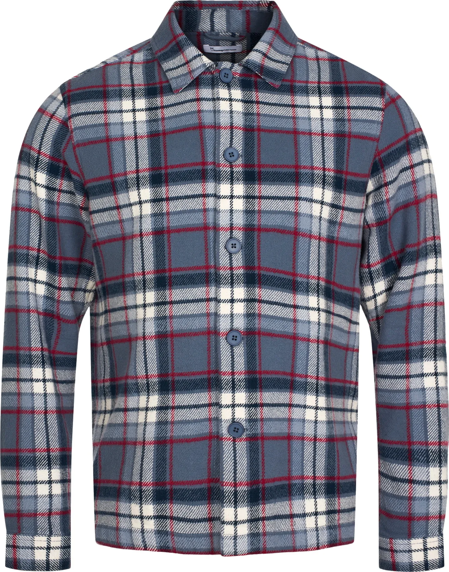 Knowledge Cotton Apparel Men's Big Checked Heavy Flannel Overshirt, China blue