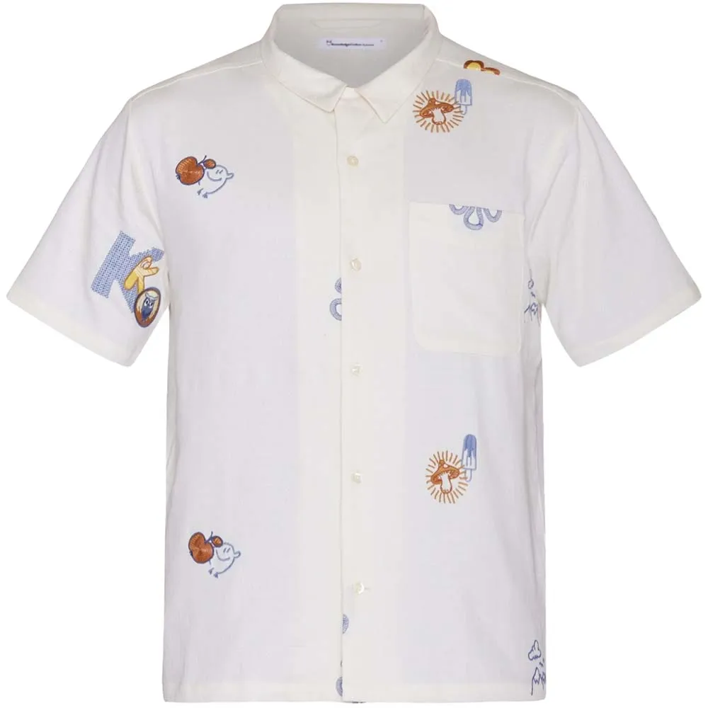 Knowledge Cotton Apparel Men's Box Fit Short Sleeve Shirt With Embroidery