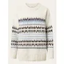 Knowledge Cotton Apparel Wool Pattern Boxy Crew Neck, White stripe