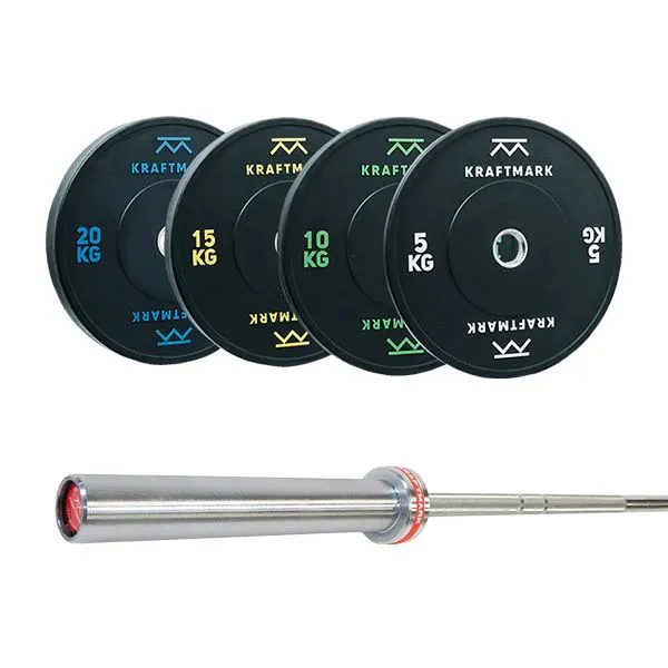 Kraftmark Vektsett 50 mm - 100 kg Bumpers + olympisk vektstang CF 3.0, Vektstangsett bumper