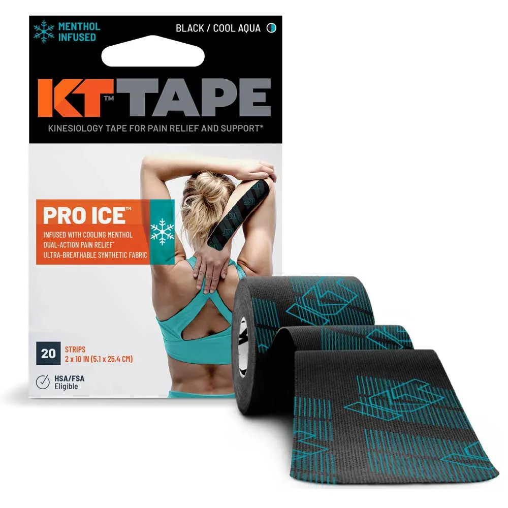 KT Tape Pro Ice 5.1x25.4cm 20 Units Forkuttet Kinesiologitape, Black, One Size