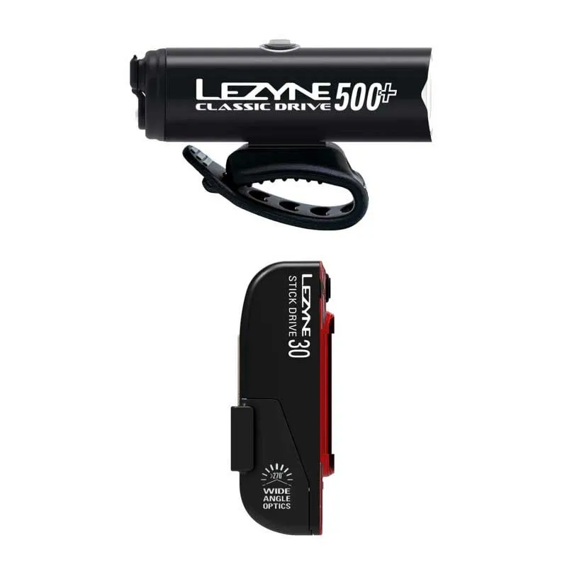 Lezyne Classic Drive 500+ / Stick Drive Sykkellyktesett, Satin black / black, 500 / 30 Lysstyrker Lezyne Classic Drive 500+ / Stick Drive Sykkellyktesett, Satin black / black, 500 / 30 Lysstyrker