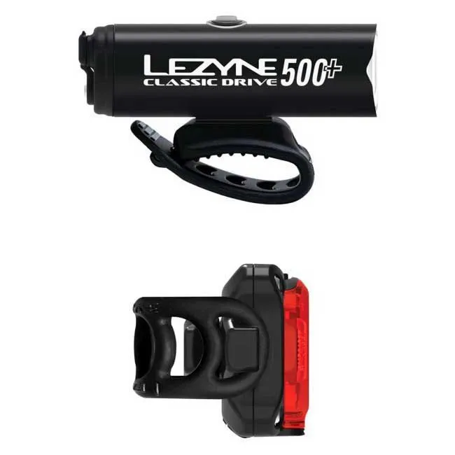 Lezyne Classic Drive 500+ / Zecto Drive 200+ Sykkellyktesett, Satin black / black, 500 / 200 Lysstyrker