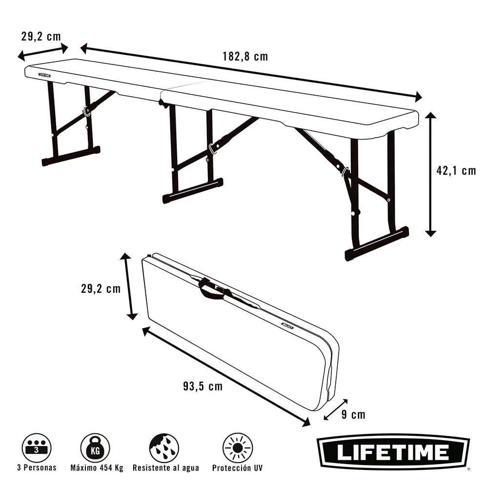 Lifetime Sammenleggbar Benk Til Camping 183x29x42 Cm, White, One Size