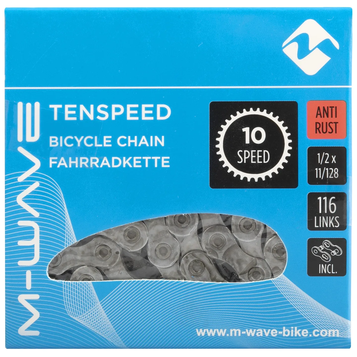 M-Wave 10-delt Kjede, Grey, 116 Links