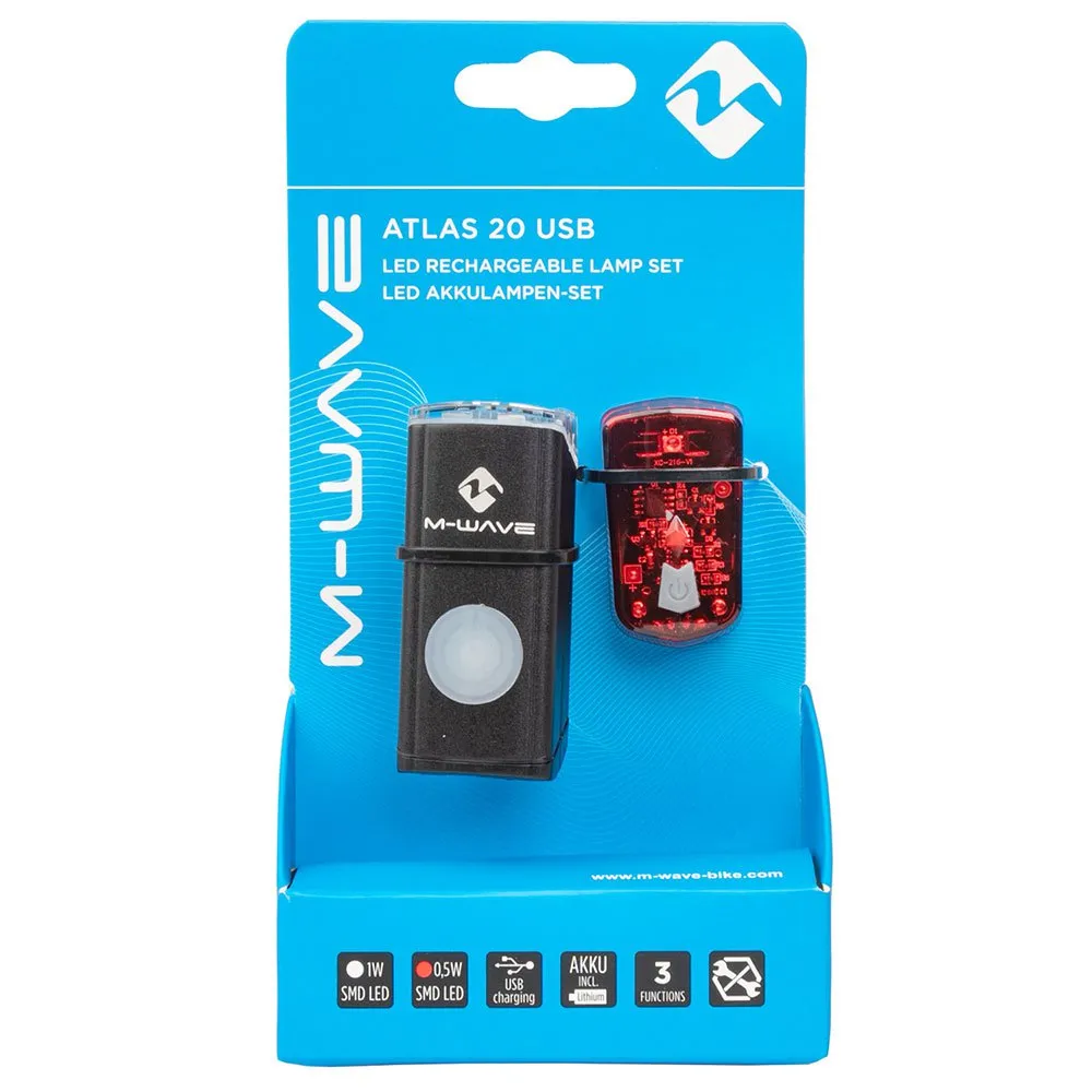 M-Wave Atlas 20 Usb Sykkellyktesett, Black, One Size
