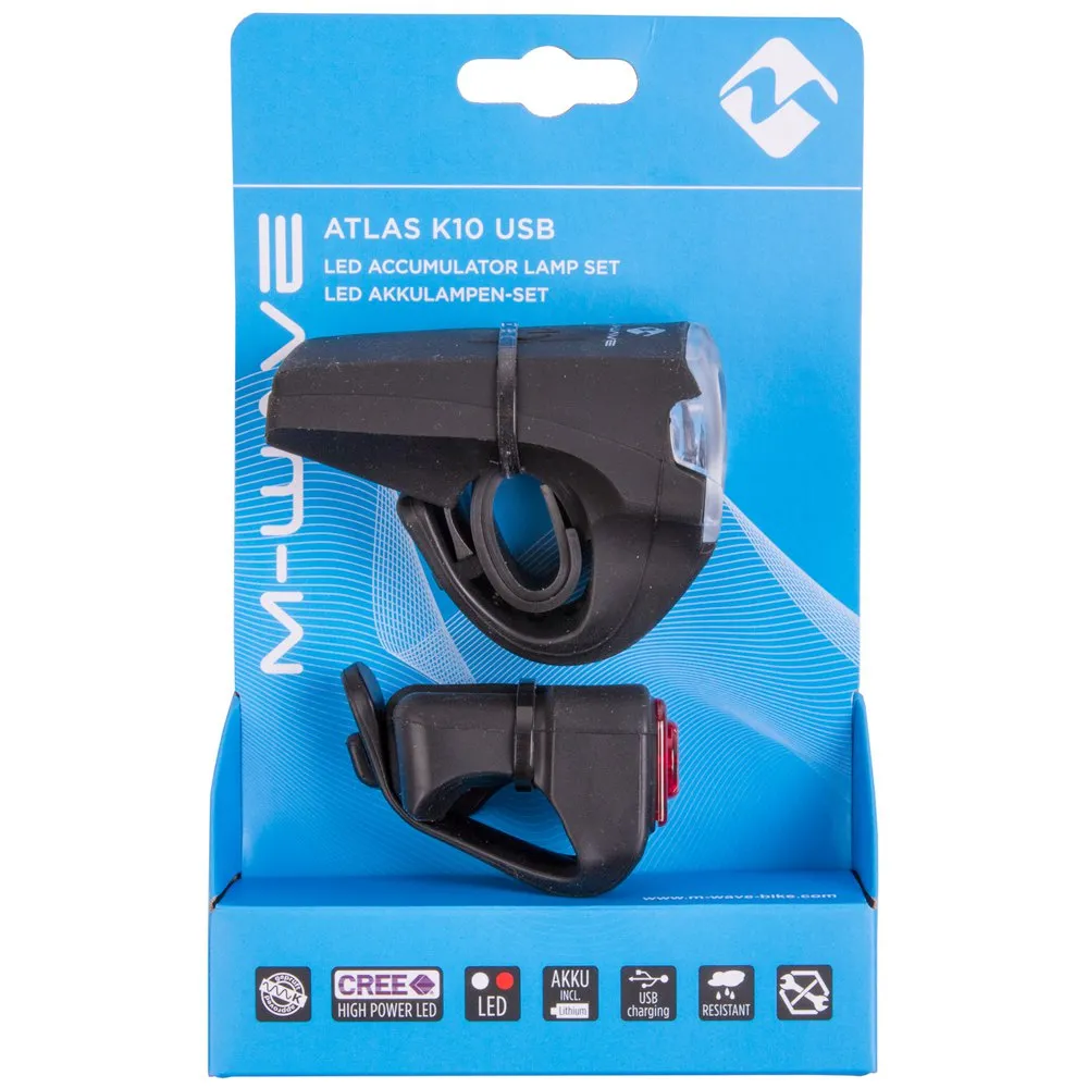 M-Wave Atlas K10 Usb Sykkellyktesett, Black, One Size M-Wave Atlas K10 Usb Sykkellyktesett, Black, One Size