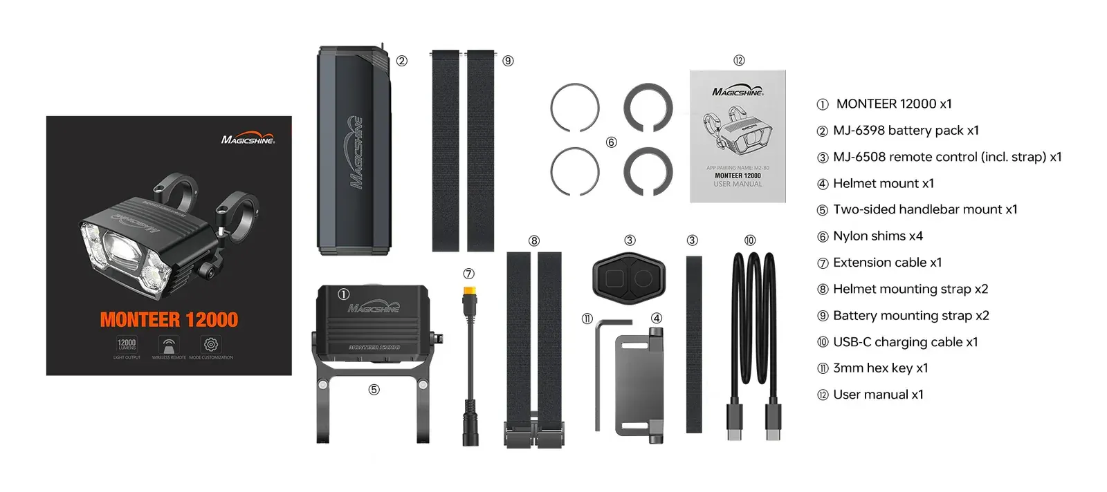 MagicShine Monteer 12000 Frontlys, Black, 12000 Lysstyrker