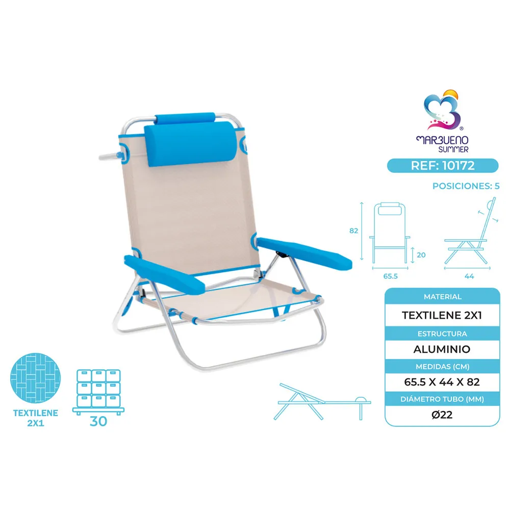 Marbueno Summer 10172 61x68x82 Cm Aluminium Multiposisjons Sammenleggbar Stol unisex, Beige / blue, 61 x 68 x 82cm