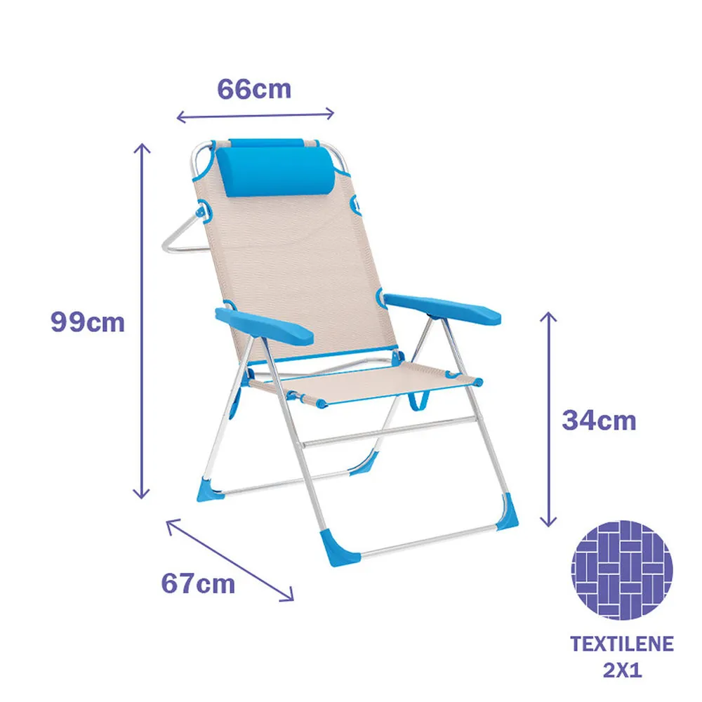 Marbueno Summer 10174 67x66x99 Cm Aluminium Multiposisjons Sammenleggbar Stol unisex, Beige / blue, 67 x 66 x 99cm Marbueno Summer 10174 67x66x99 Cm Aluminium Multiposisjons Sammenleggbar Stol unisex, Beige / blue, 67 x 66 x 99cm