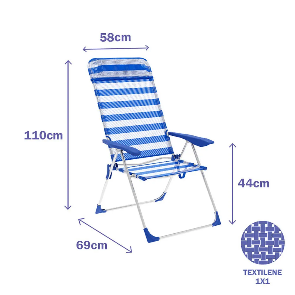 Marbueno Summer 10316 69x58x110 Cm Aluminium Multiposisjons Sammenleggbar Stol unisex, White / blue, 69 x 58 x 110cm Marbueno Summer 10316 69x58x110 Cm Aluminium Multiposisjons Sammenleggbar Stol unisex, White / blue, 69 x 58 x 110cm