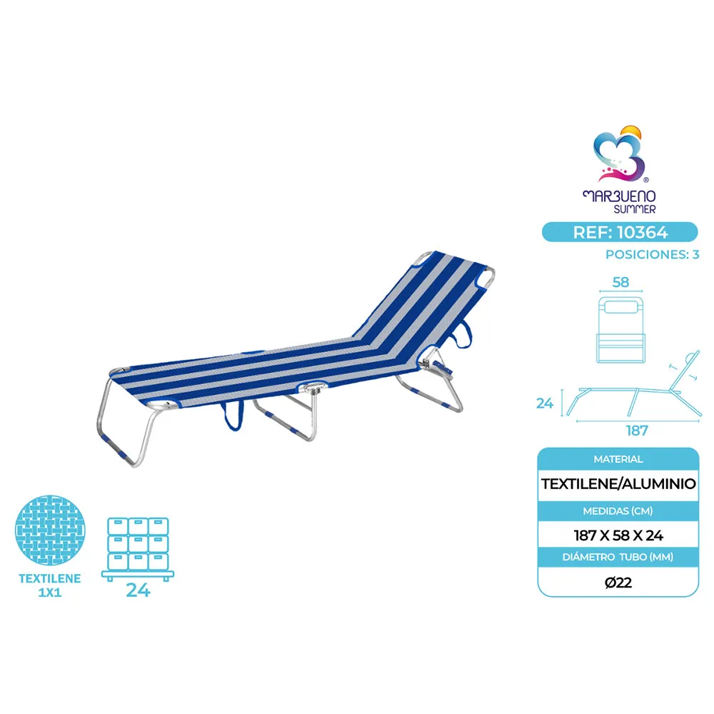 Marbueno Summer 10364 187x58x24 Cm Sammenleggbar Solseng unisex, Blue / white, 187 x 58 x 24cm Marbueno Summer 10364 187x58x24 Cm Sammenleggbar Solseng unisex, Blue / white, 187 x 58 x 24cm