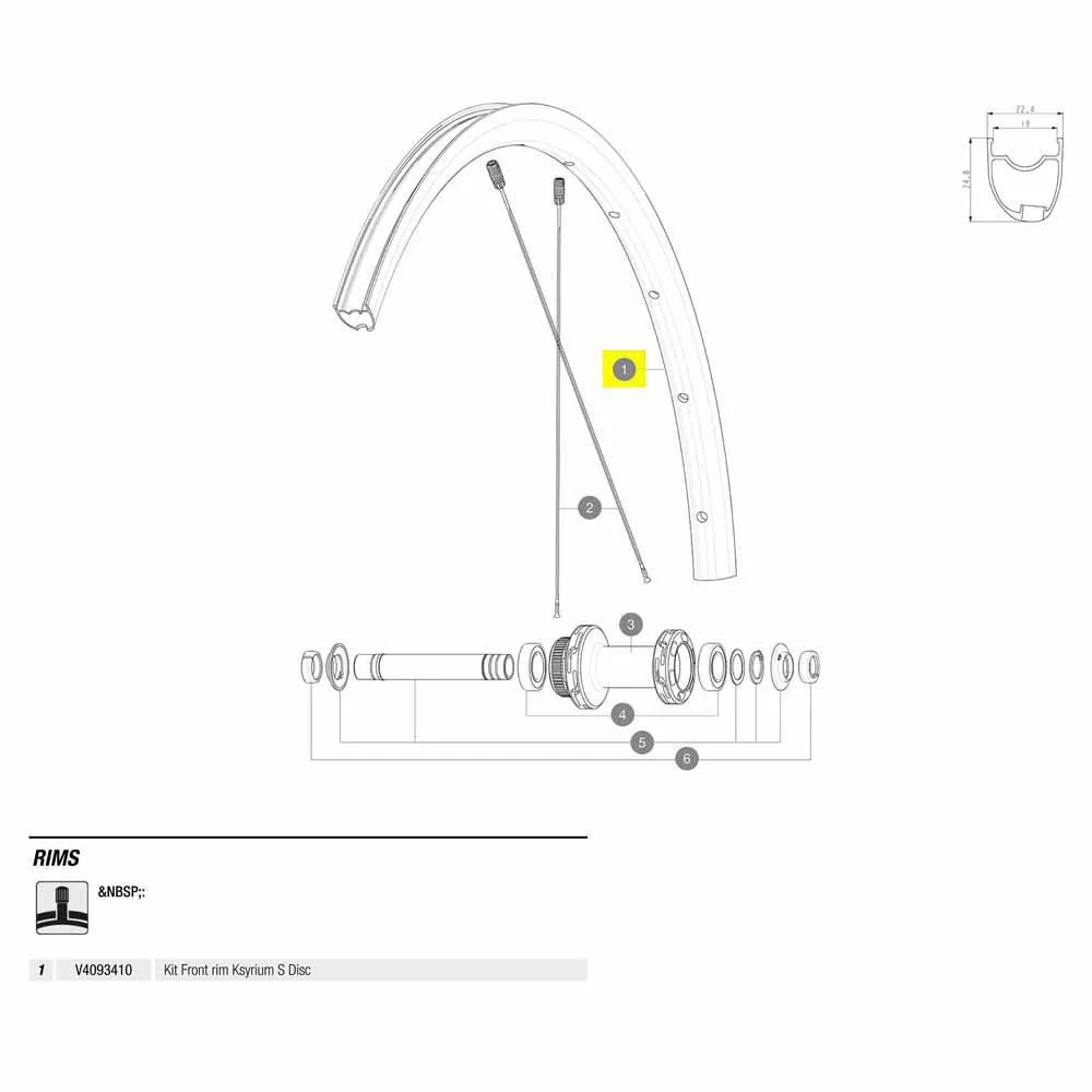 Mavic Front Ksyrium S Disc Landeveissykkel Felg, Black, 700 - 28"