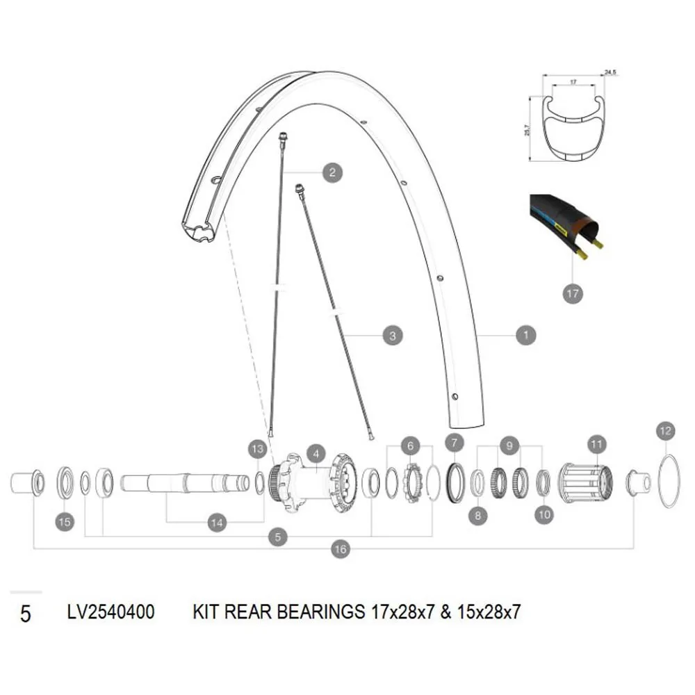Mavic Keramisk Lagersett For Baknav, Silver / black, 17 x 28 x 7 / 15 x 26 x 7mm