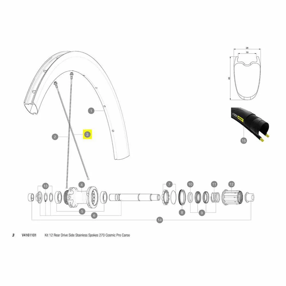 Mavic Kit 12 Rear Cosmic Pro Carbon Ust Disc Eiker, Black, 270mm