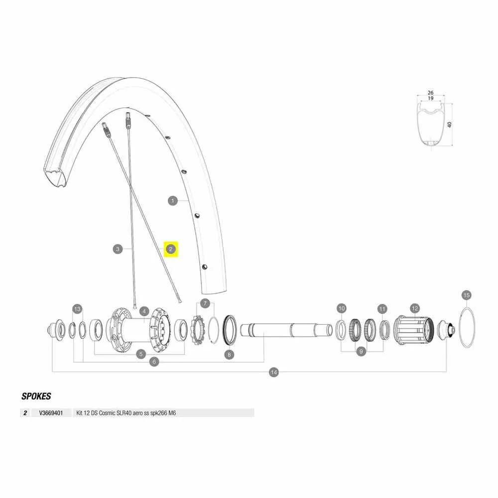 Mavic Kit 12 Rear Ds Cosmic Slr 40 Rb Eiker, Black, 266mm